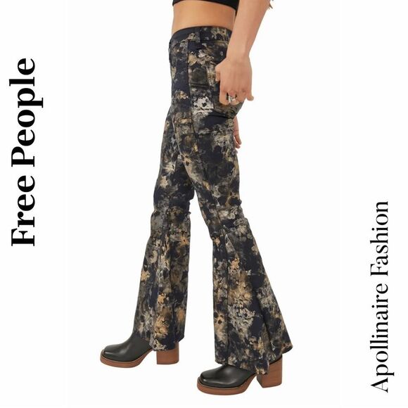 Free People Inferno Flare Black and Gold Patterned Stretch Pants Size 30 - Picture 8 of 15